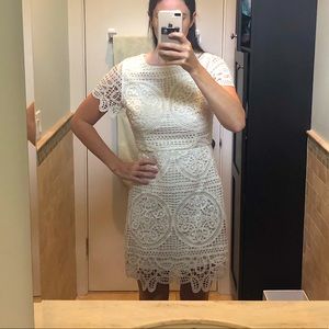 JOA White Crochet Short Sleeve Dress